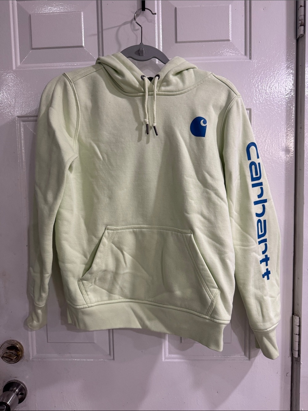 Carhartt Pale Green Hoodie with Blue Chest Logo